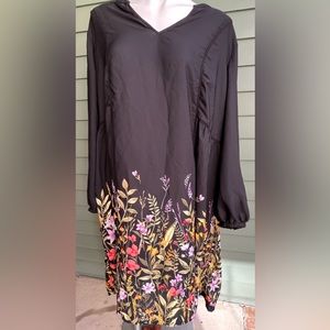 Gorgeous Old Navy Black Dress With Bursts of Colorful Flowers at hem